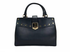 New Jimmy Choo *Lockett* Black Leather Gold Studded Medium size Top Handle Bag