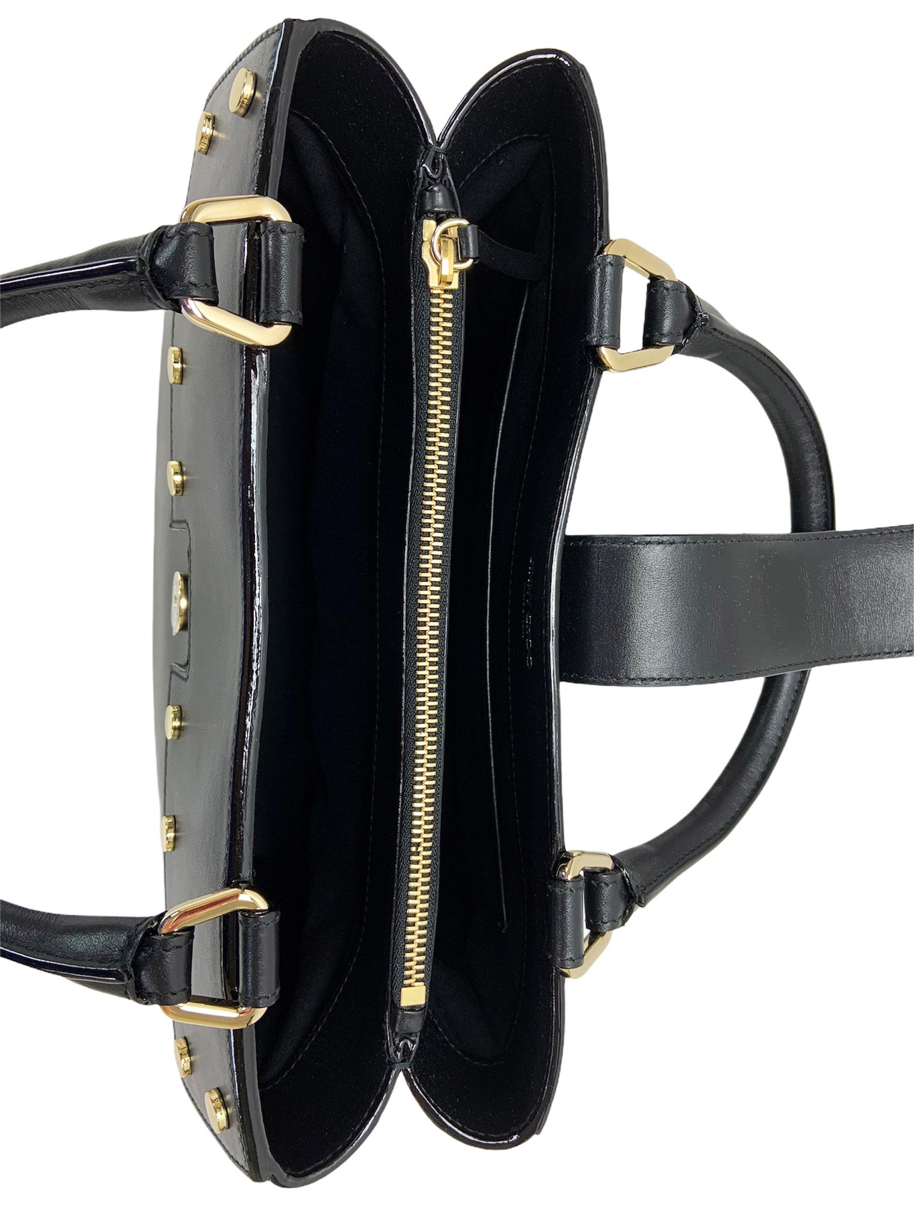 black with gold medium top zip handle bag