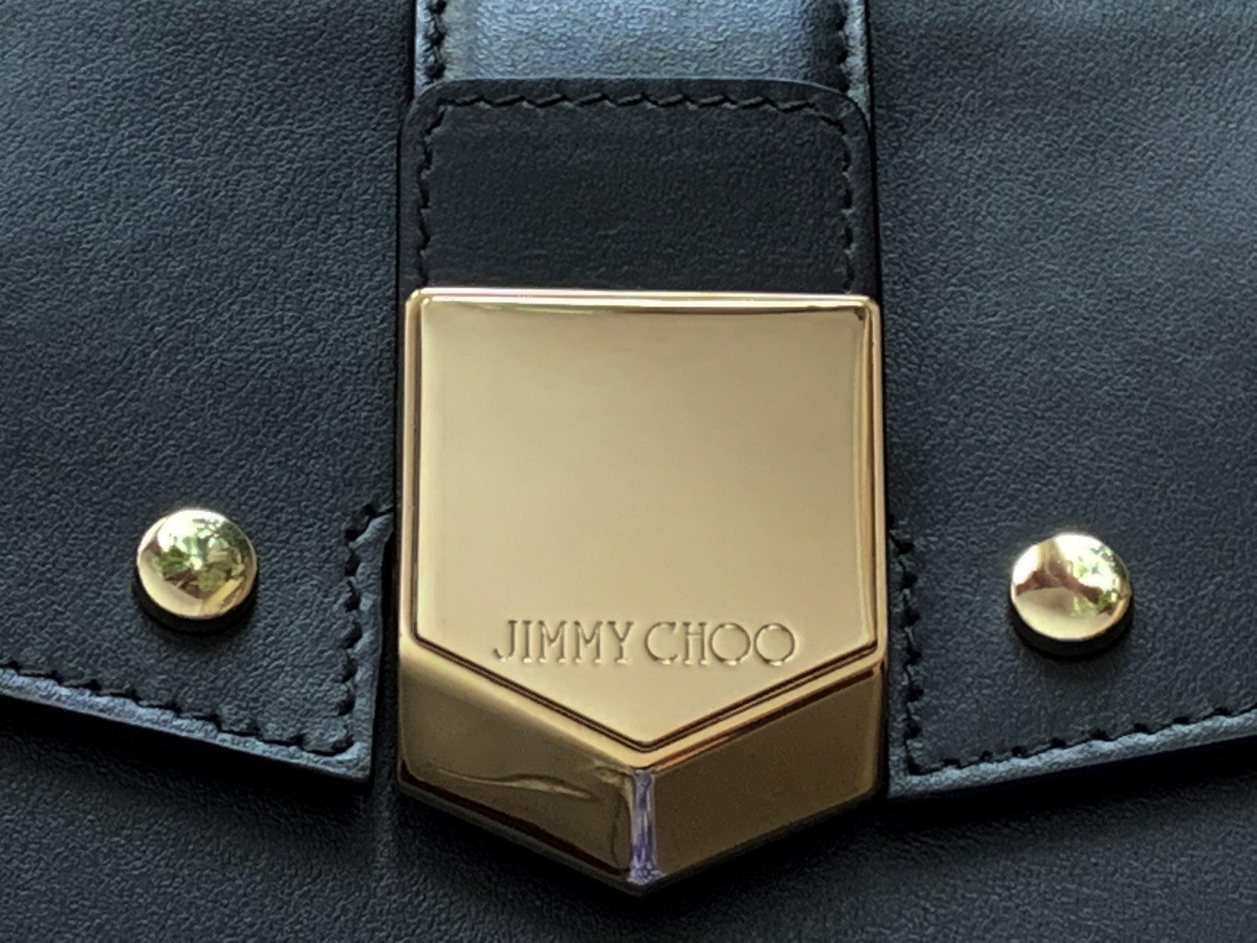 Women's New Jimmy Choo *Lockett* Black Leather Gold Studded Medium size Top Handle Bag For Sale