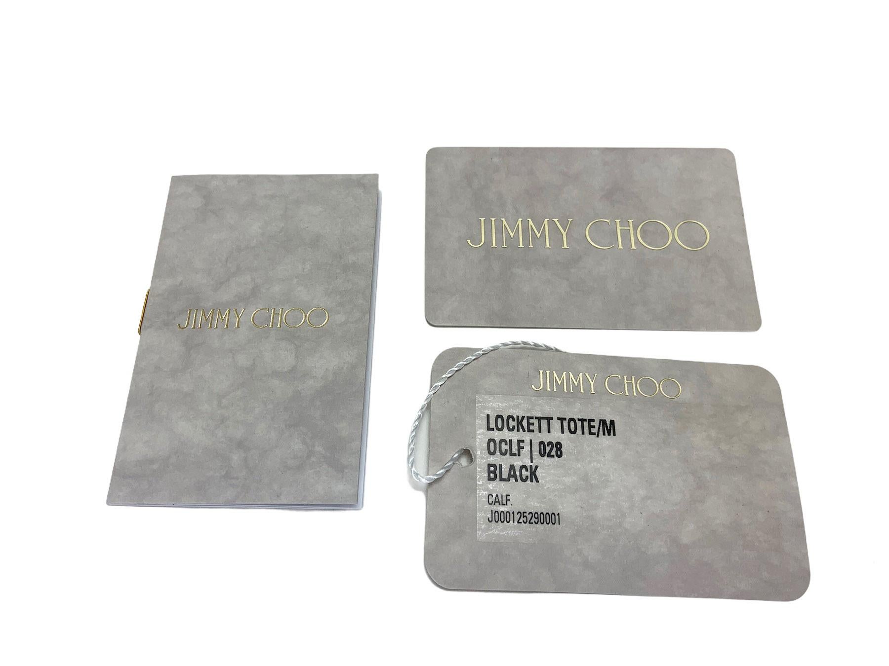 New Jimmy Choo *Lockett* Black Leather Gold Studded Medium size Top Handle Bag For Sale 2