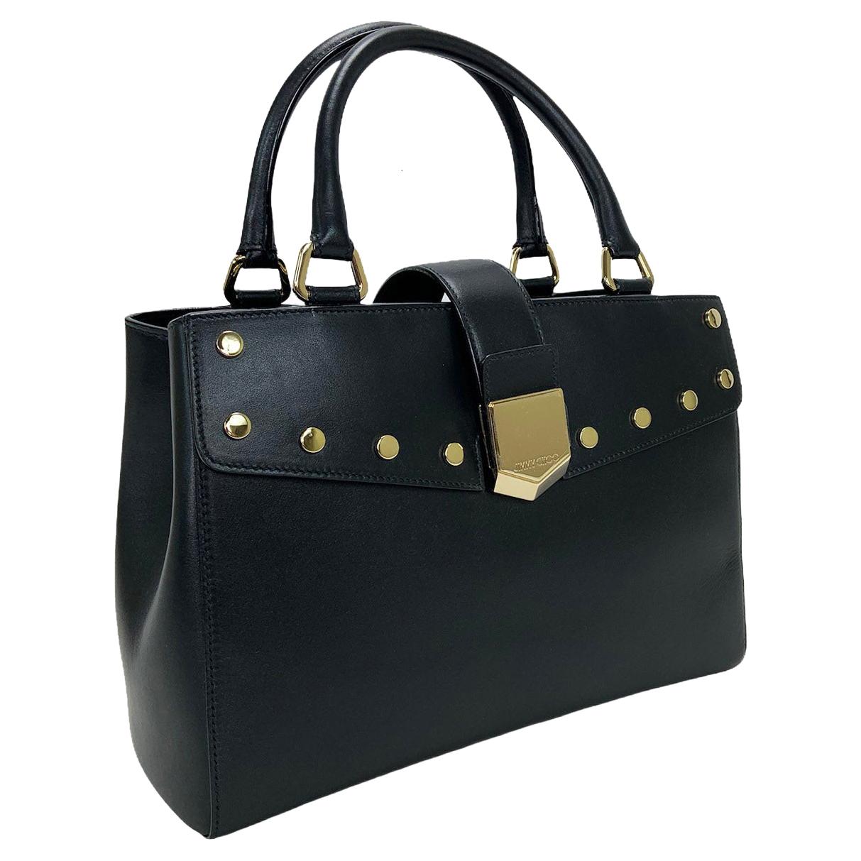 New Jimmy Choo *Lockett* Black Leather Gold Studded Medium size Top Handle Bag