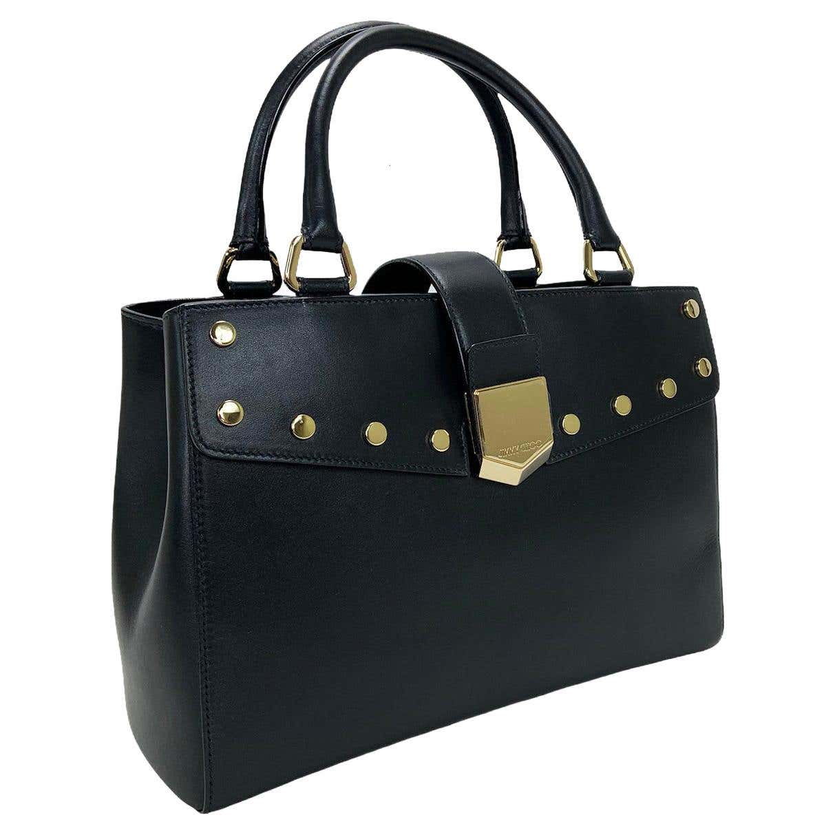 New Jimmy Choo *Lockett* Black Leather Gold Studded Medium size