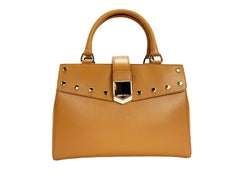New Jimmy Choo *Lockett* Brown Leather Gold Studded Medium size Top Handle Bag