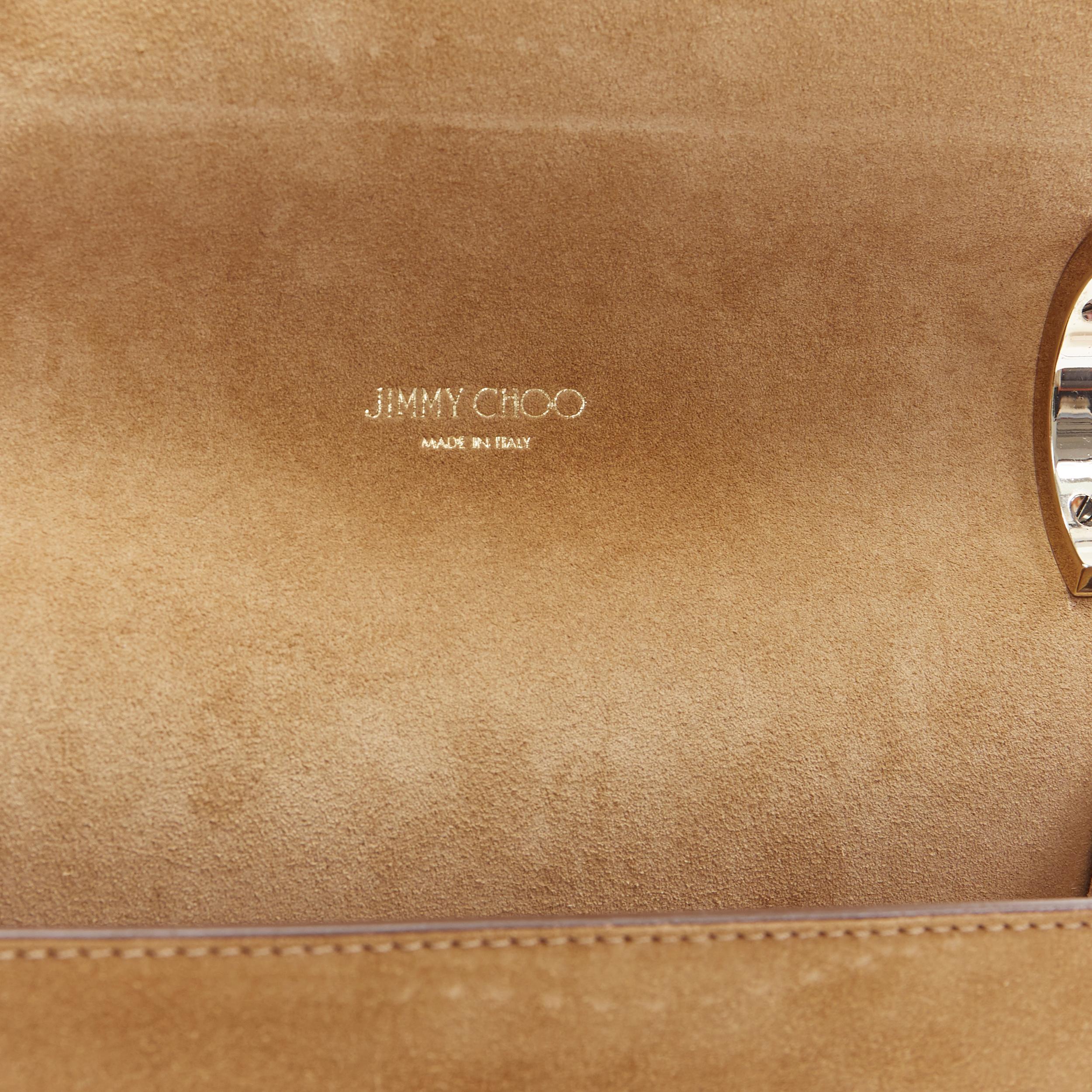 new JIMMY CHOO Lockett Petite brown suede gold studded push lock shoulder bag 4