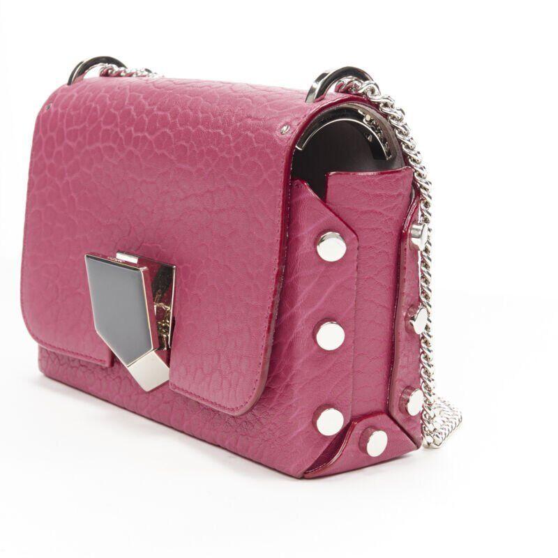Women's new JIMMY CHOO Lockett Petite fuschia pink grainy leather buckle shoulder bag For Sale