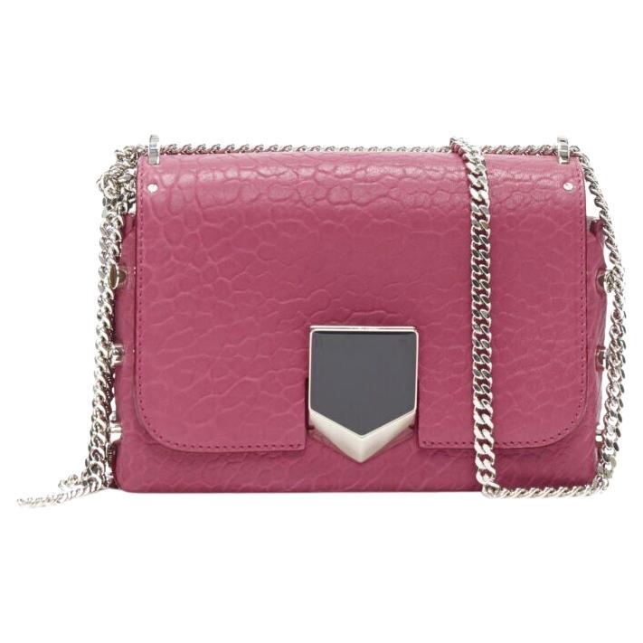 JIMMY CHOO Lockett Kleine fuschia-rosa Umhängetasche aus Leder mit Kordelzug