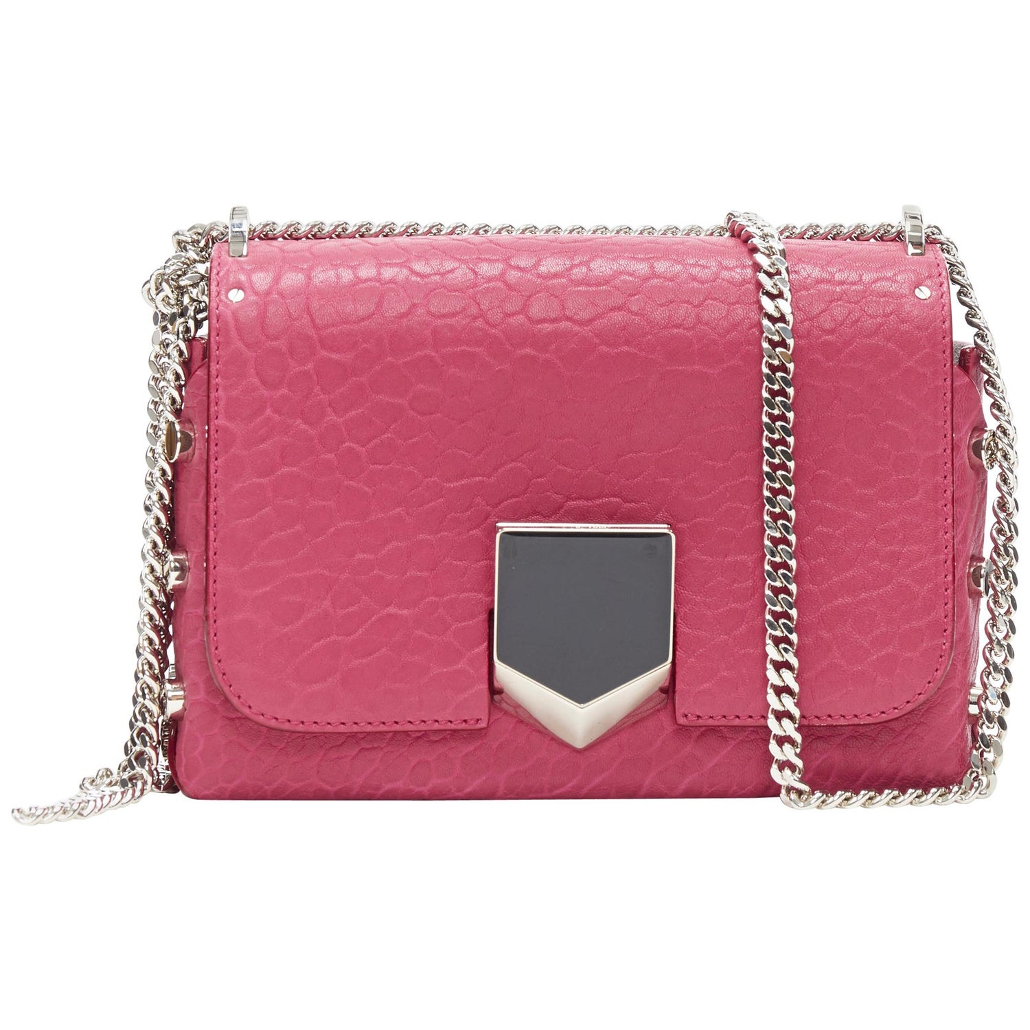 new JIMMY CHOO Lockett Petite fuschia pink tumbled leather buckle shoulder  bag For Sale at 1stDibs