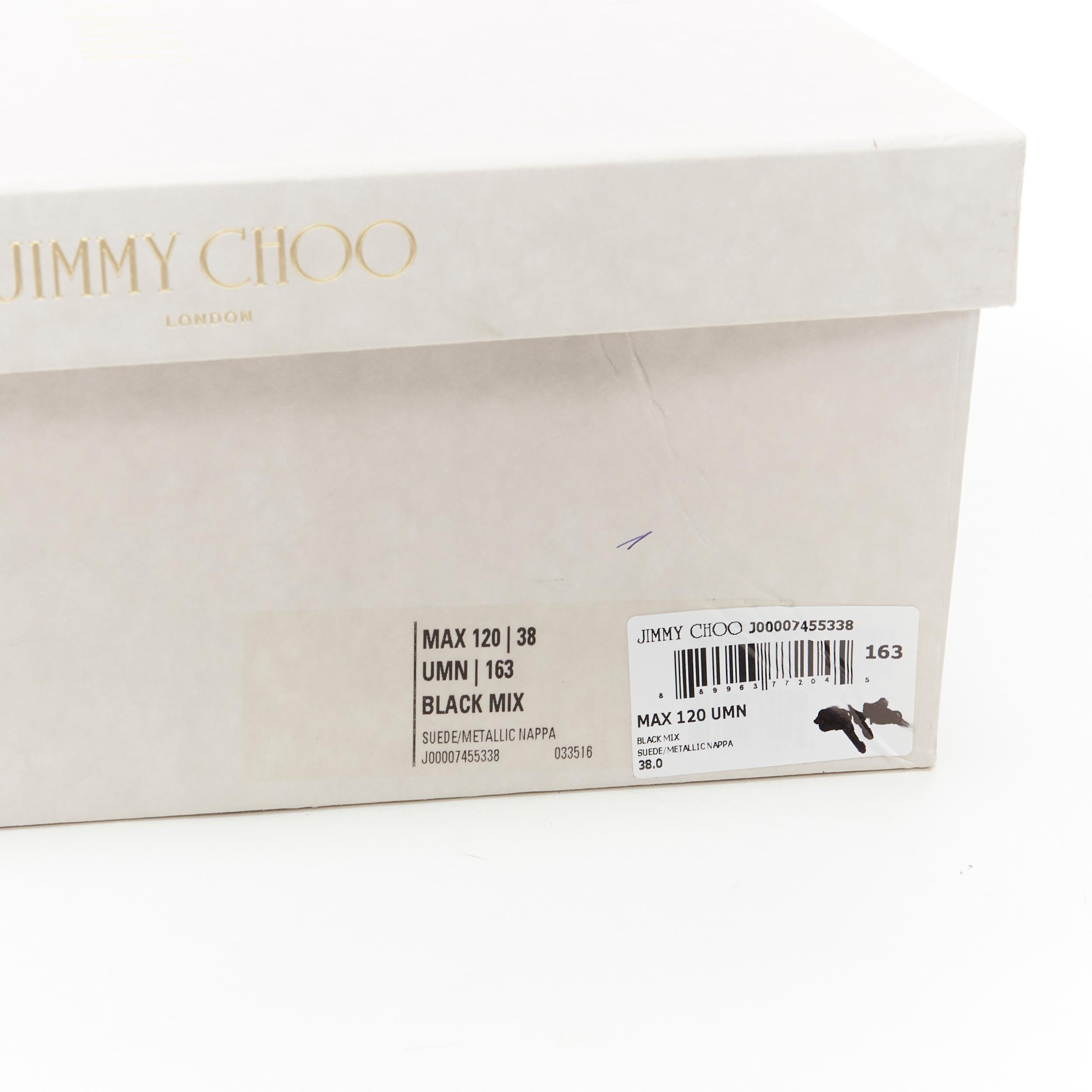 new JIMMY CHOO Max 120 black suede silver graphic layered platform sandals EU38 4