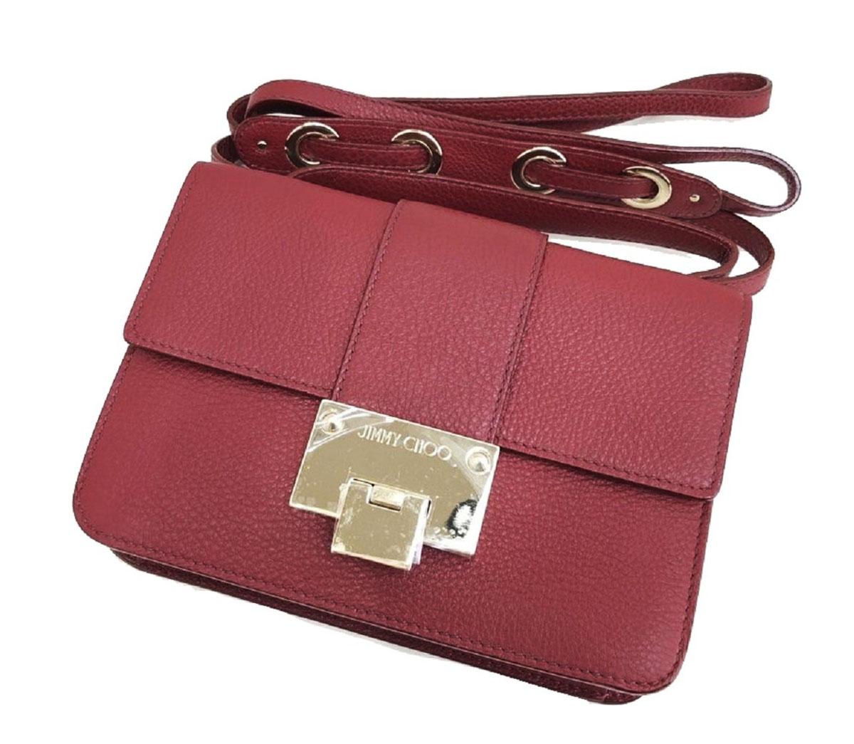 New JIMMY CHOO *Rebel* Red Grainy Calf Leather Cross Body Bag In New Condition In Montgomery, TX