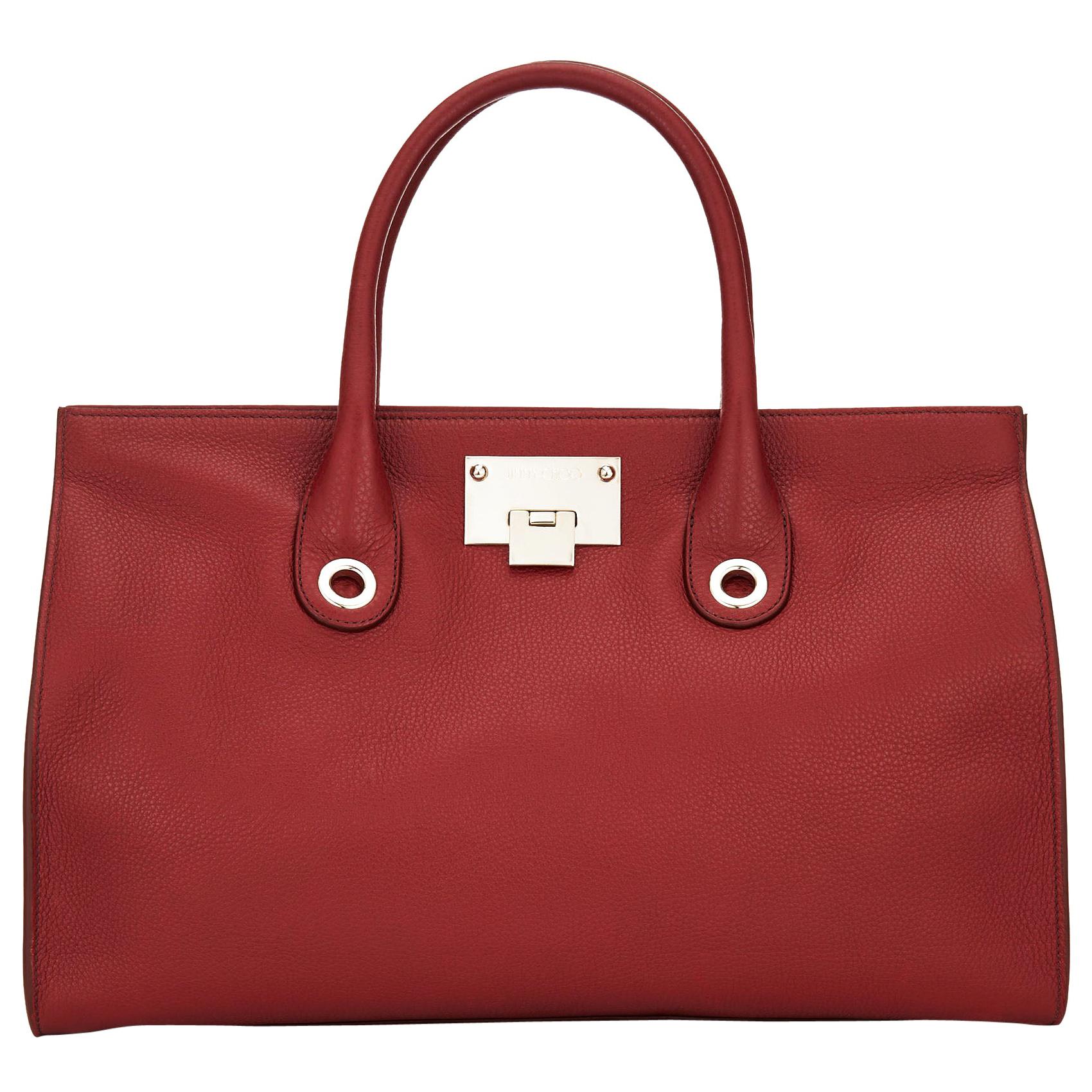 New Jimmy Choo *Riley* Red Grainy Calf Leather Tote Cross-body Large Bag For Sale
