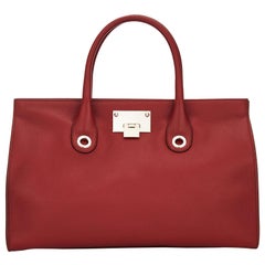 Vintage New Jimmy Choo *Riley* Red Grainy Calf Leather Tote Cross-body Large Bag