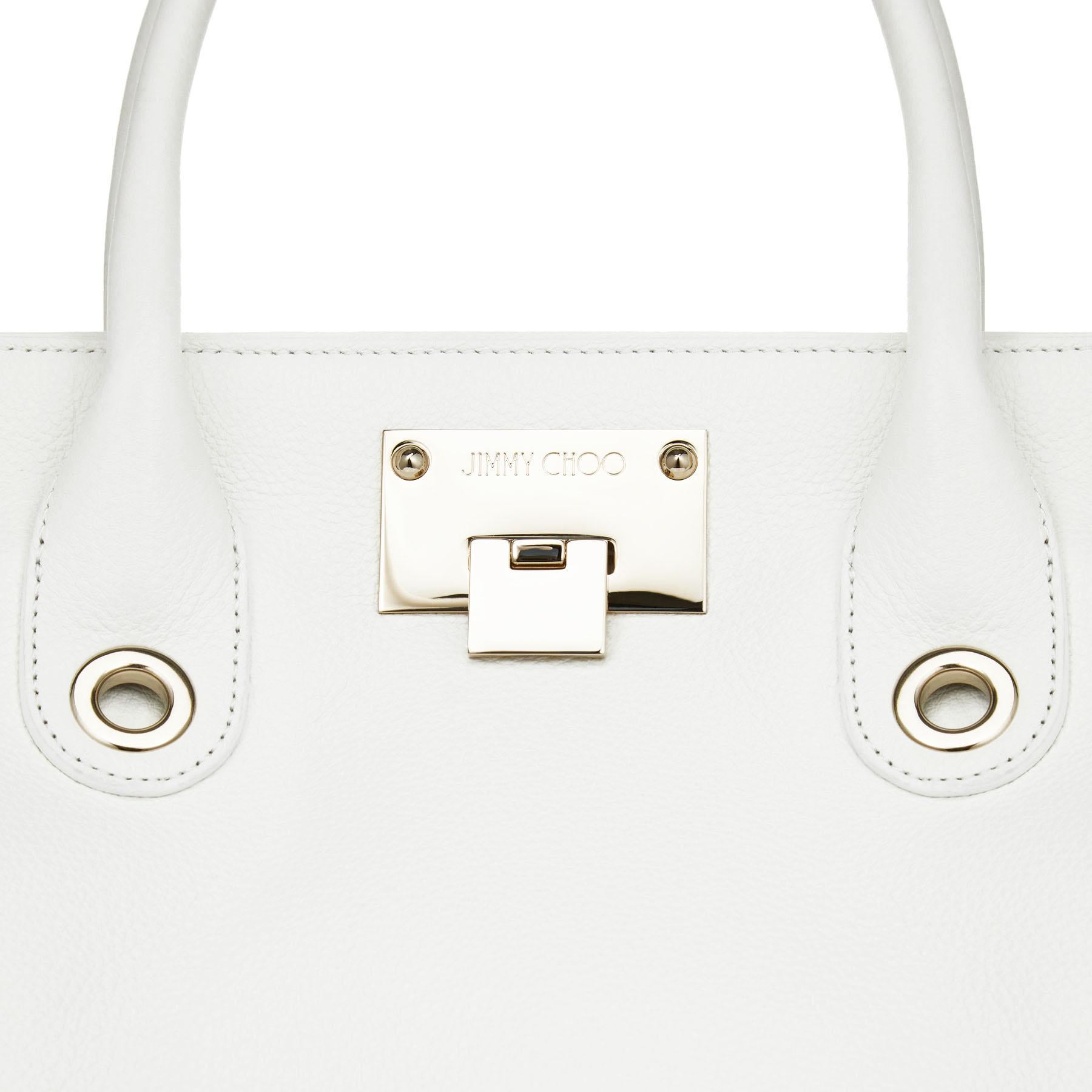 New Jimmy Choo *Riley* White Grainy Calf Leather Tote Cross-body Large Bag In New Condition In Montgomery, TX