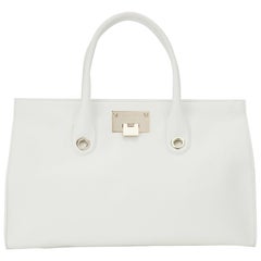 New Jimmy Choo *Riley* White Grainy Calf Leather Tote Cross-body Large Bag