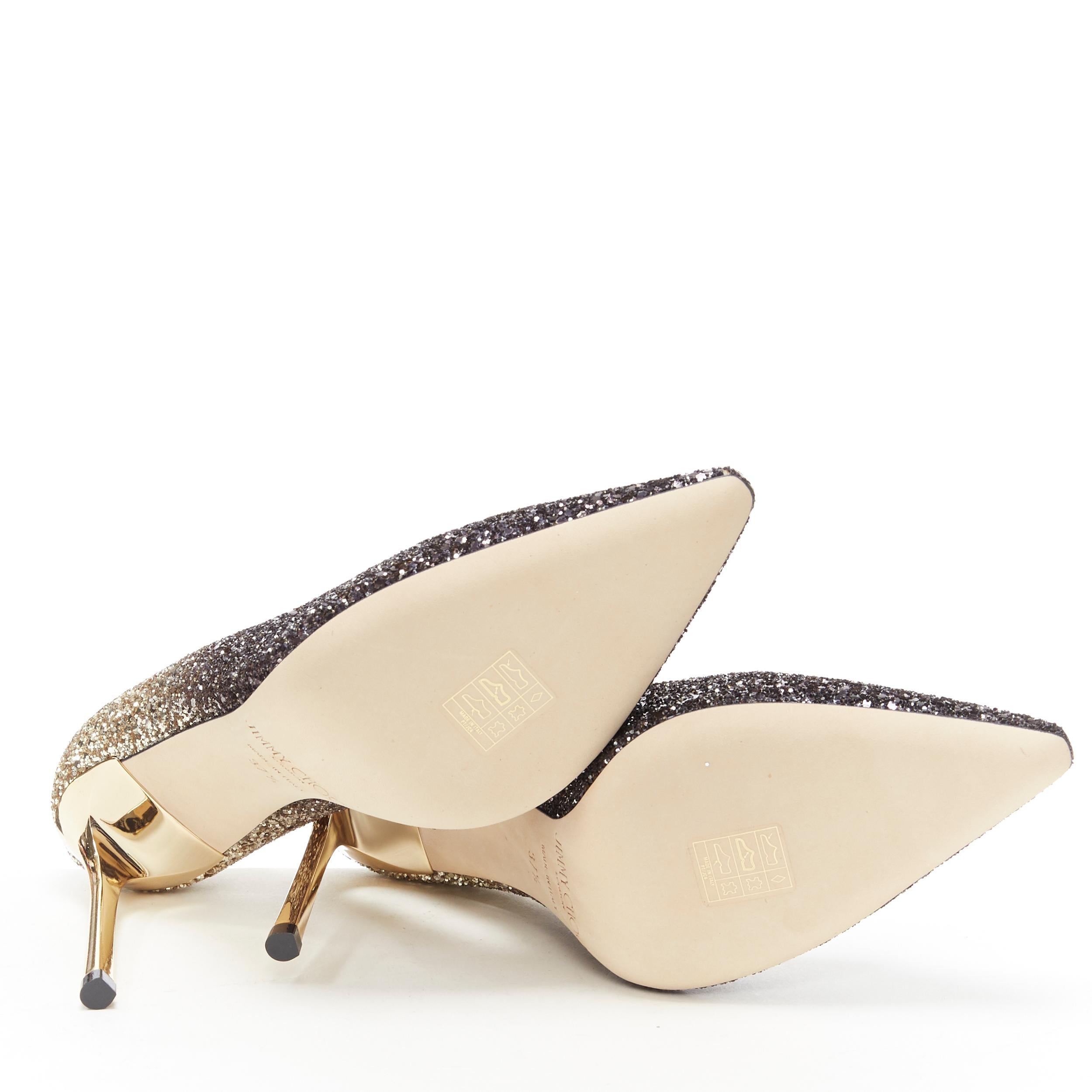 Beige new JIMMY CHOO Romy 100 black gold gradient course glitter point toe pump EU37.5