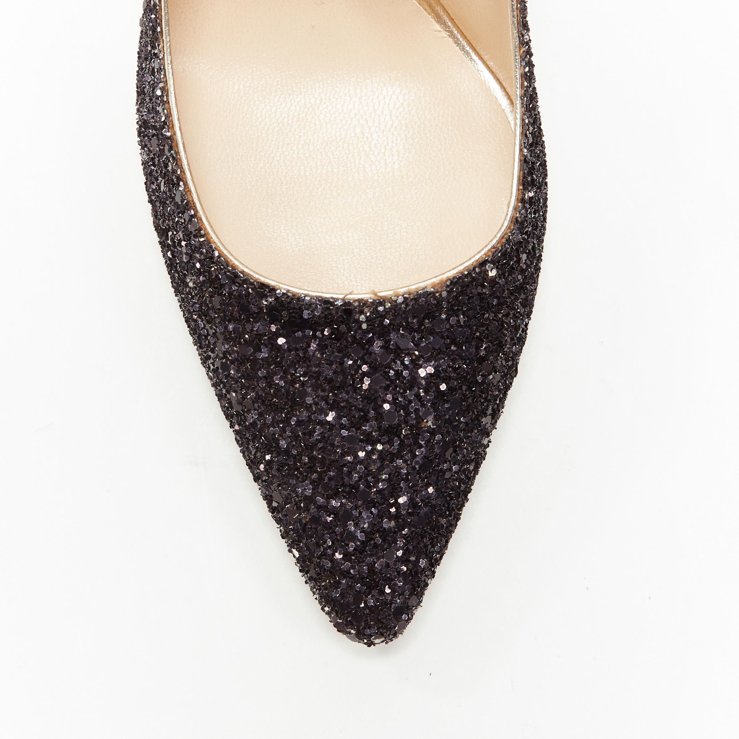 new JIMMY CHOO Romy 100 black gold gradient course glitter point toe pump EU37.5 In New Condition In Hong Kong, NT