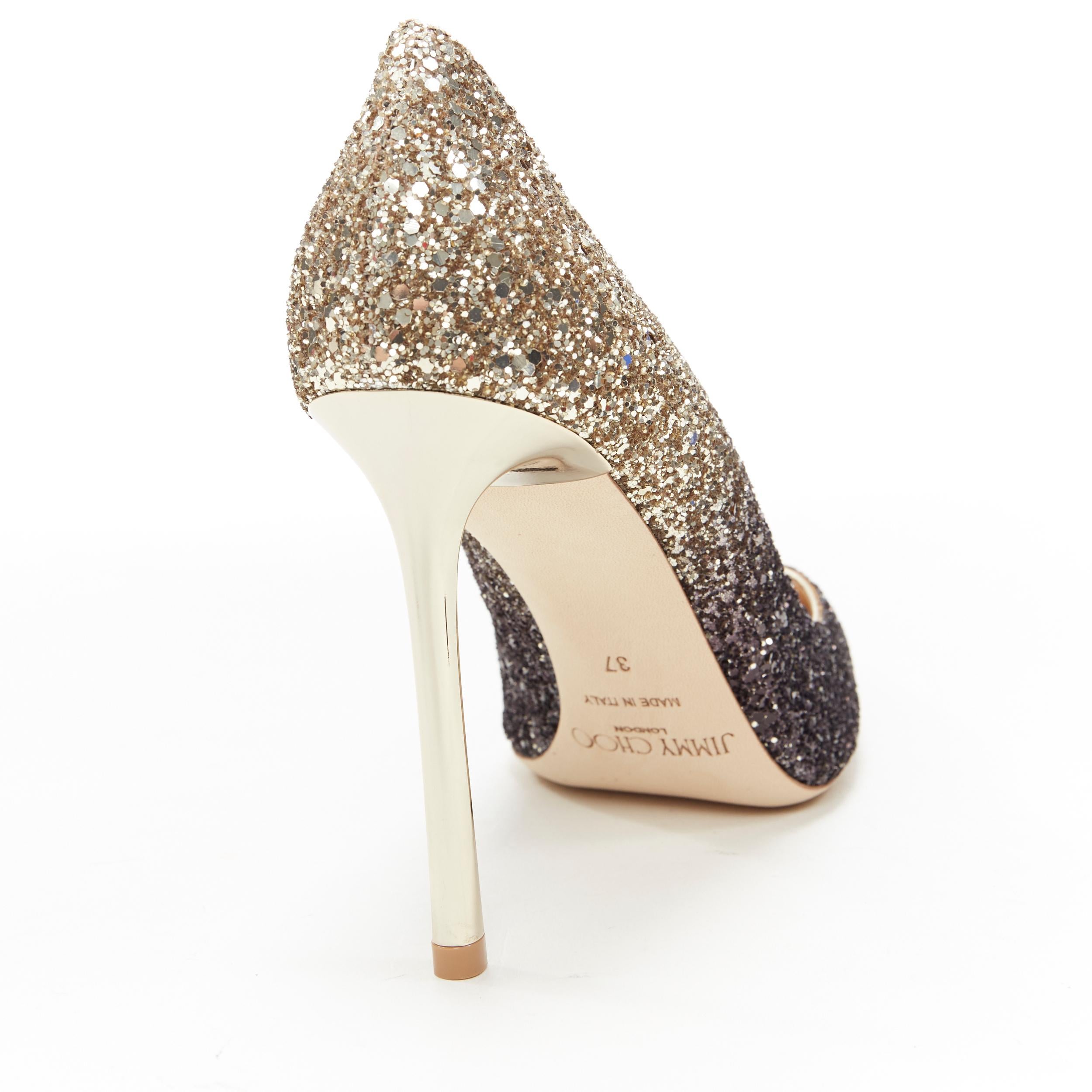 new JIMMY CHOO Romy 100 black gold gradient course glitter point toe pump EU37.5 1