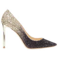 new JIMMY CHOO Romy 100 black gold gradient course glitter point toe pump EU37.5