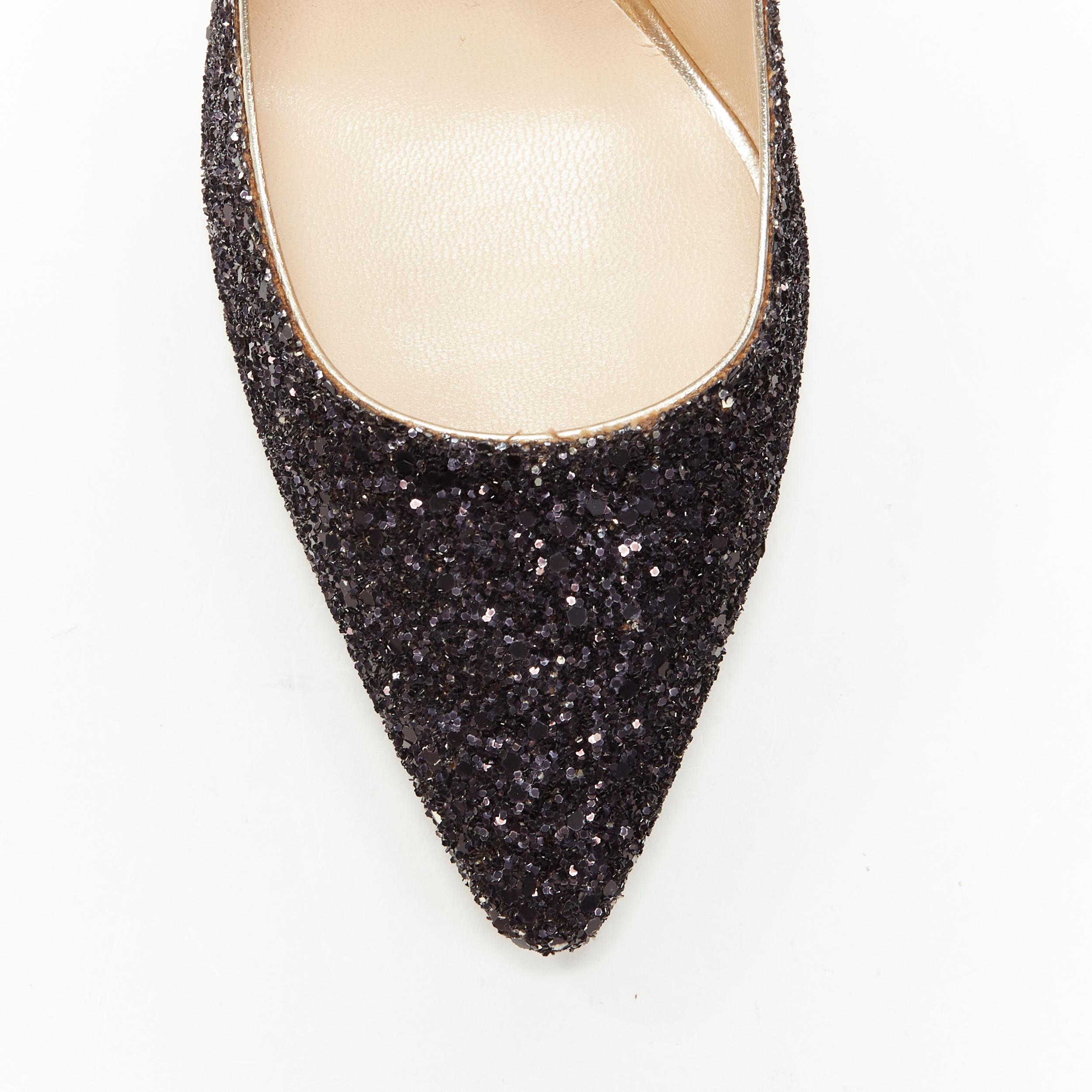 new JIMMY CHOO Romy 100 black gold gradient course glitter pointy toe pump EU37 In New Condition In Hong Kong, NT