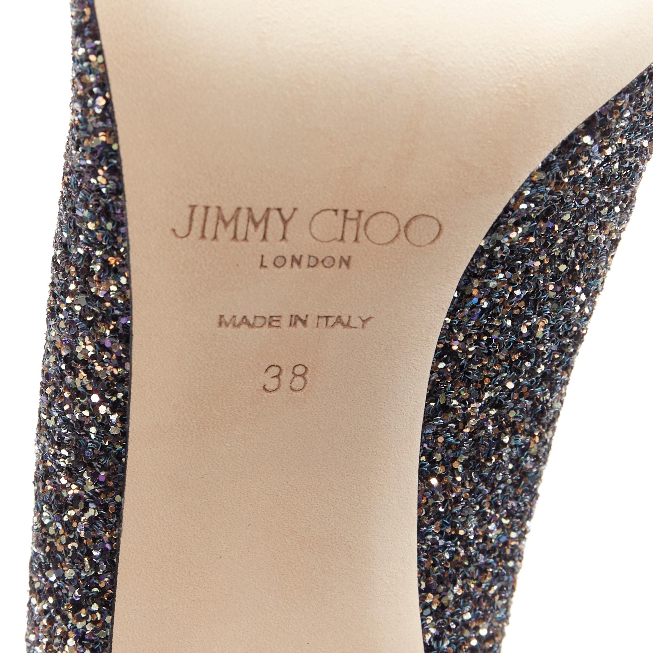 new JIMMY CHOO Romy 100 Twiliight navy copper fine glitter pointy toe pump EU38 5