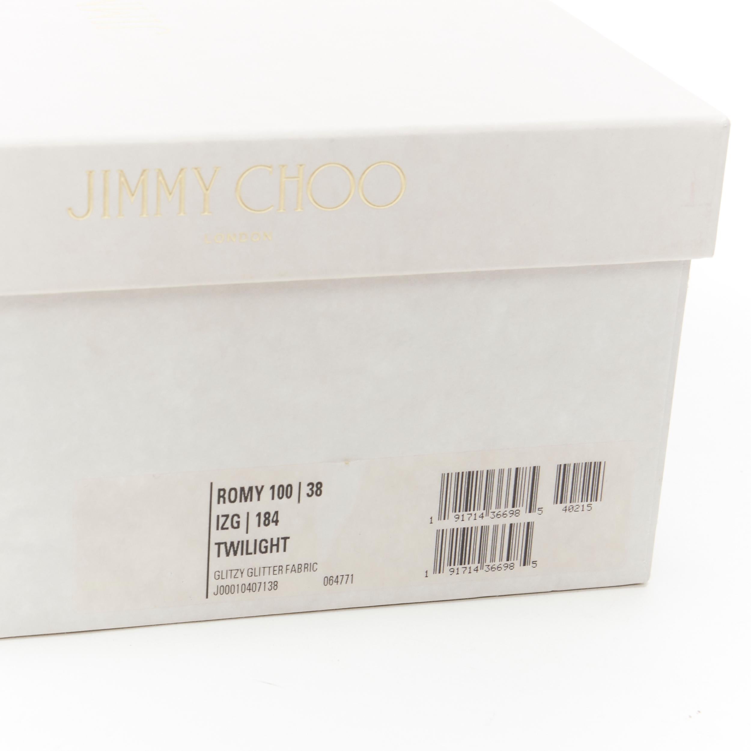 new JIMMY CHOO Romy 100 Twiliight navy copper fine glitter pointy toe pump EU38 6