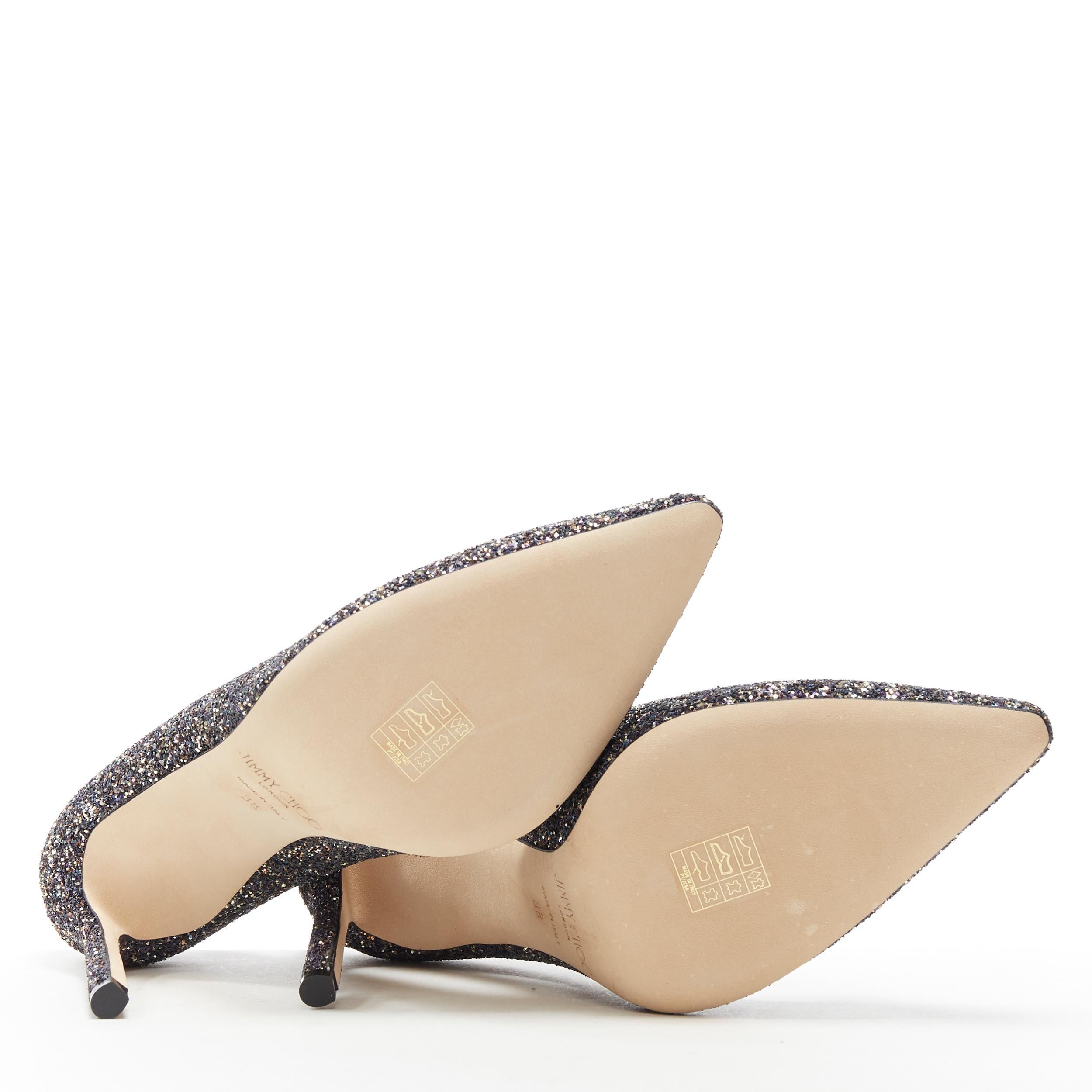 Women's new JIMMY CHOO Romy 100 Twiliight navy copper fine glitter pointy toe pump EU38