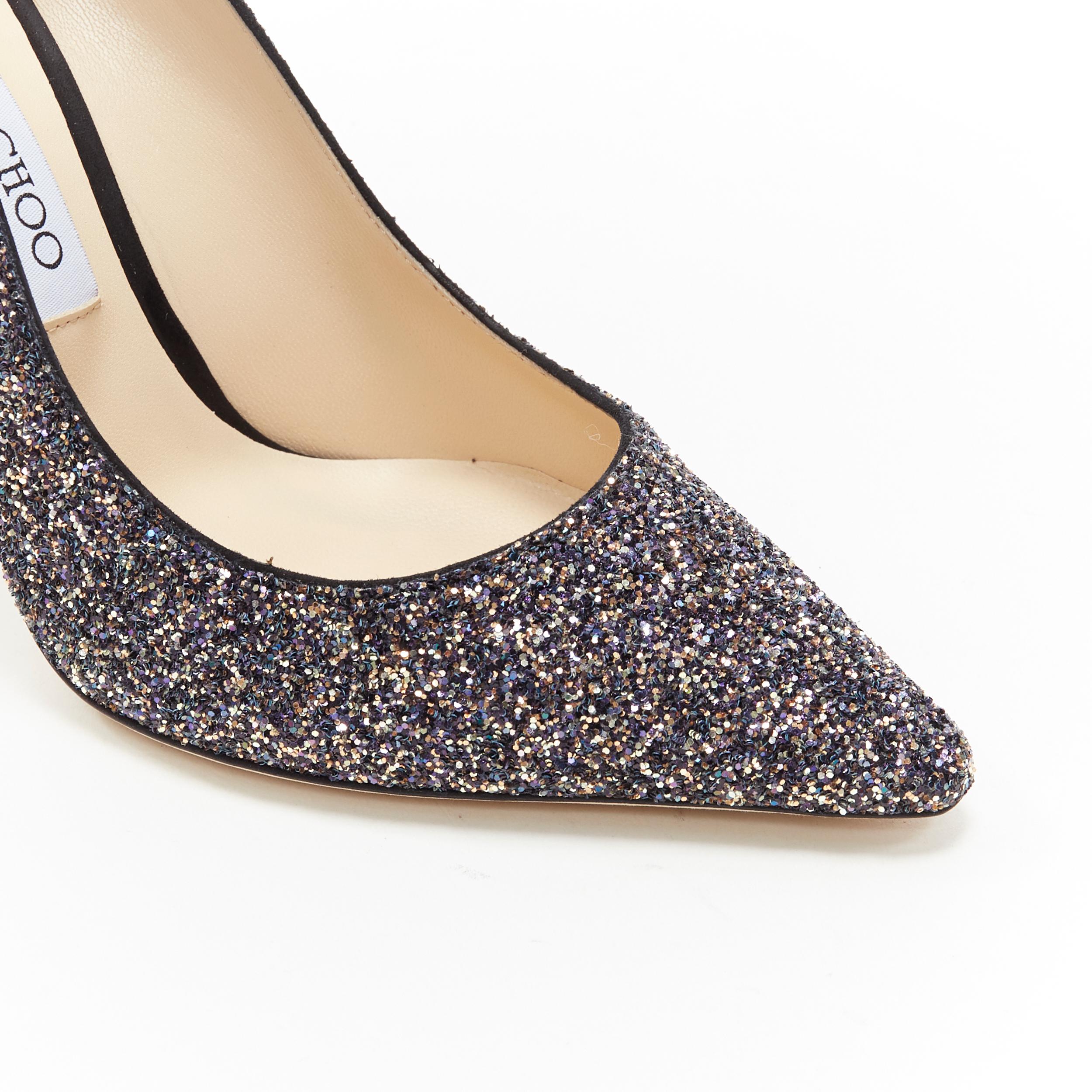 new JIMMY CHOO Romy 100 Twiliight navy copper fine glitter pointy toe pump EU38 2