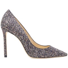 new JIMMY CHOO Romy 100 Twiliight navy copper fine glitter pointy toe pump EU38