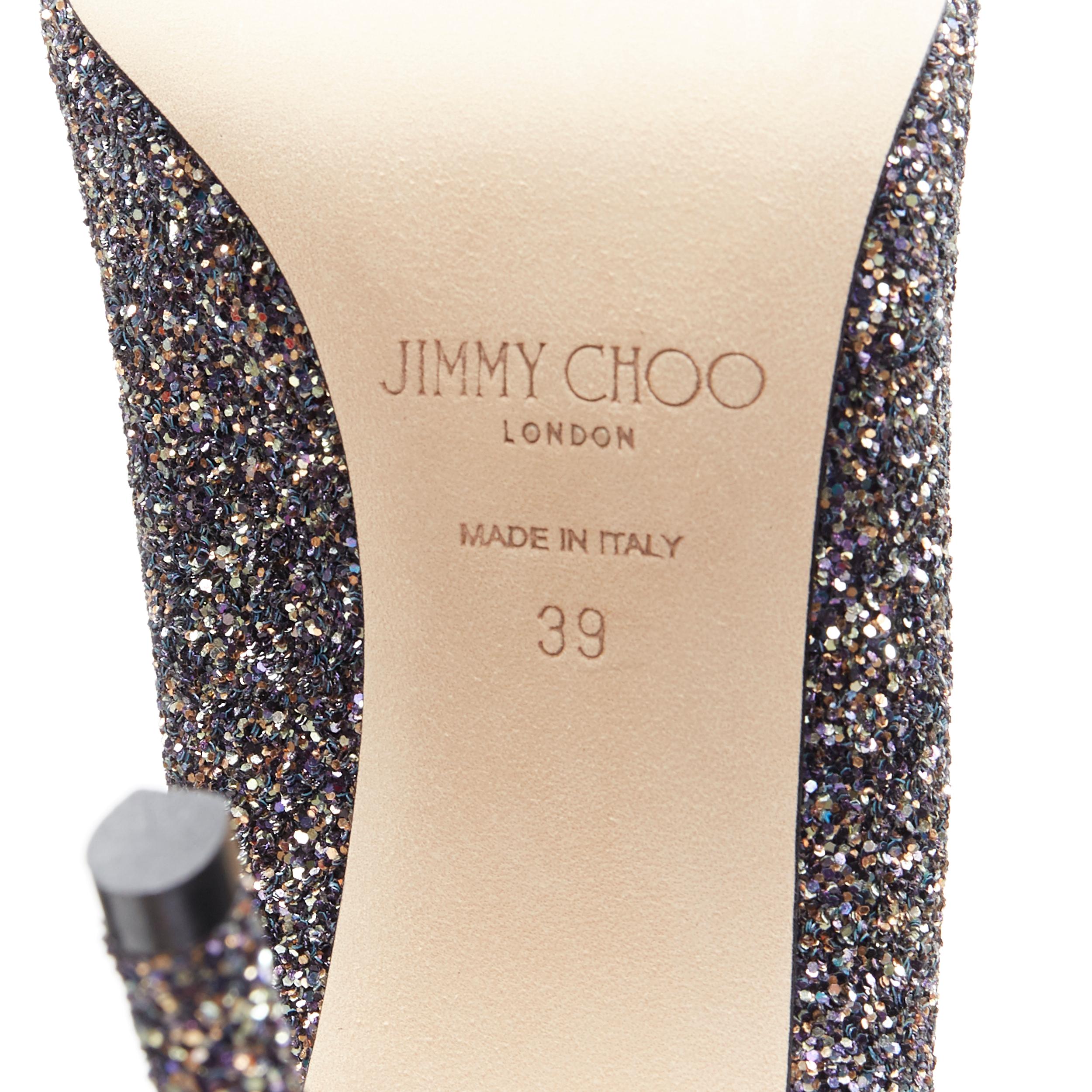 new JIMMY CHOO Romy 100 Twiliight navy copper fine glitter pointy toe pump EU39 5