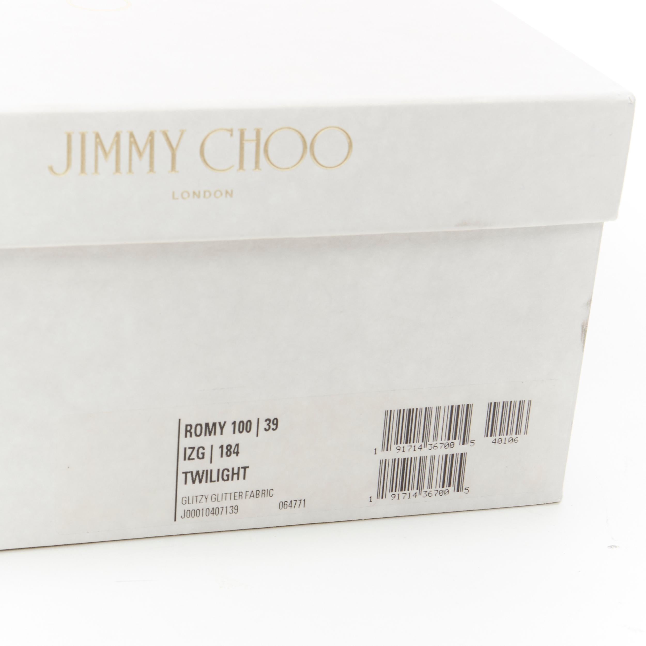 new JIMMY CHOO Romy 100 Twiliight navy copper fine glitter pointy toe pump EU39 6