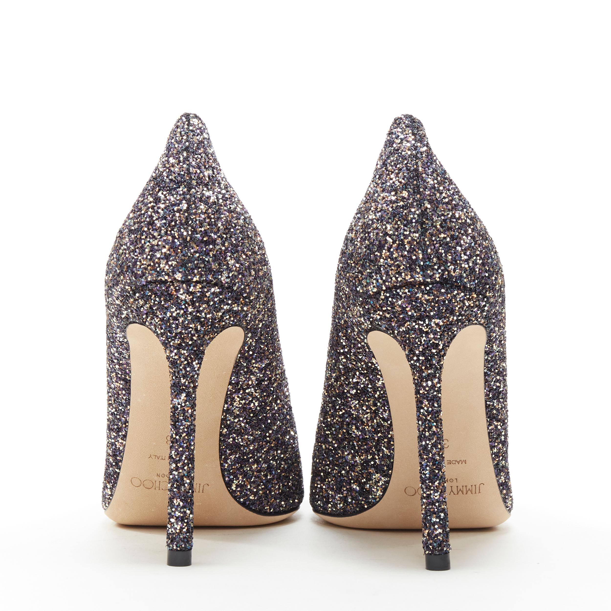 new JIMMY CHOO Romy 100 Twiliight navy copper fine glitter pointy toe pump EU39 In New Condition In Hong Kong, NT