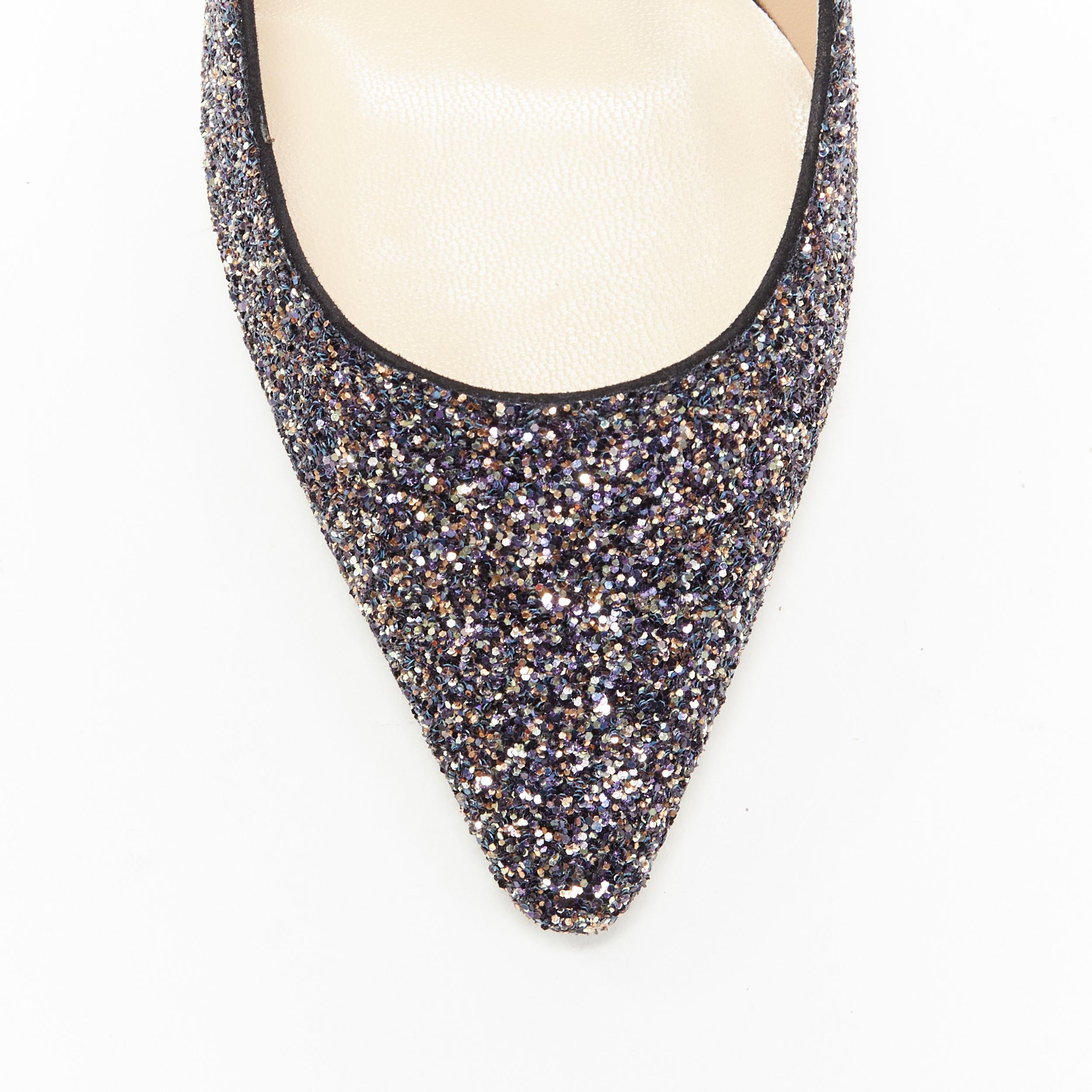 new JIMMY CHOO Romy 100 Twiliight navy copper fine glitter pointy toe pump EU39 1