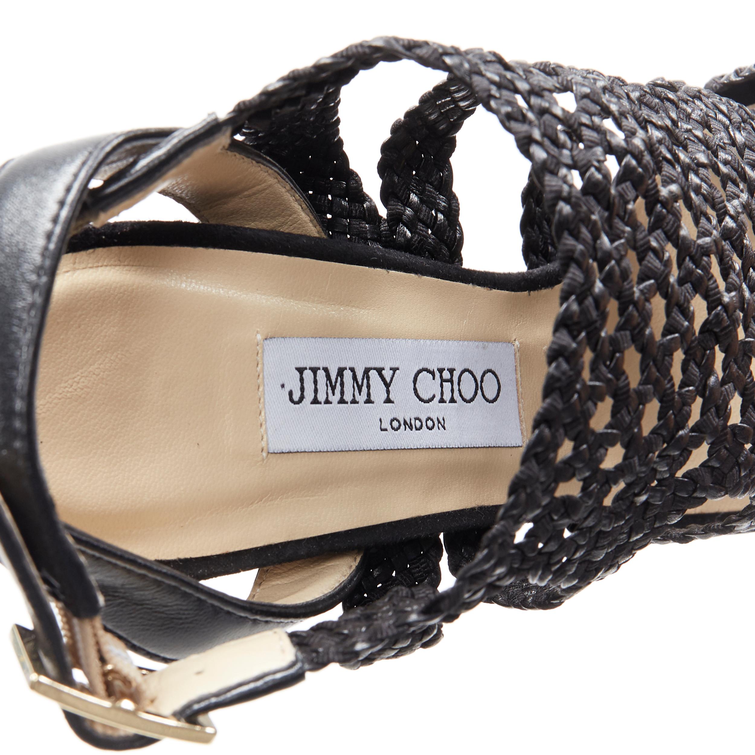new JIMMY CHOO Taytum 130 black braided leather horn heel platform sandal EU39 2