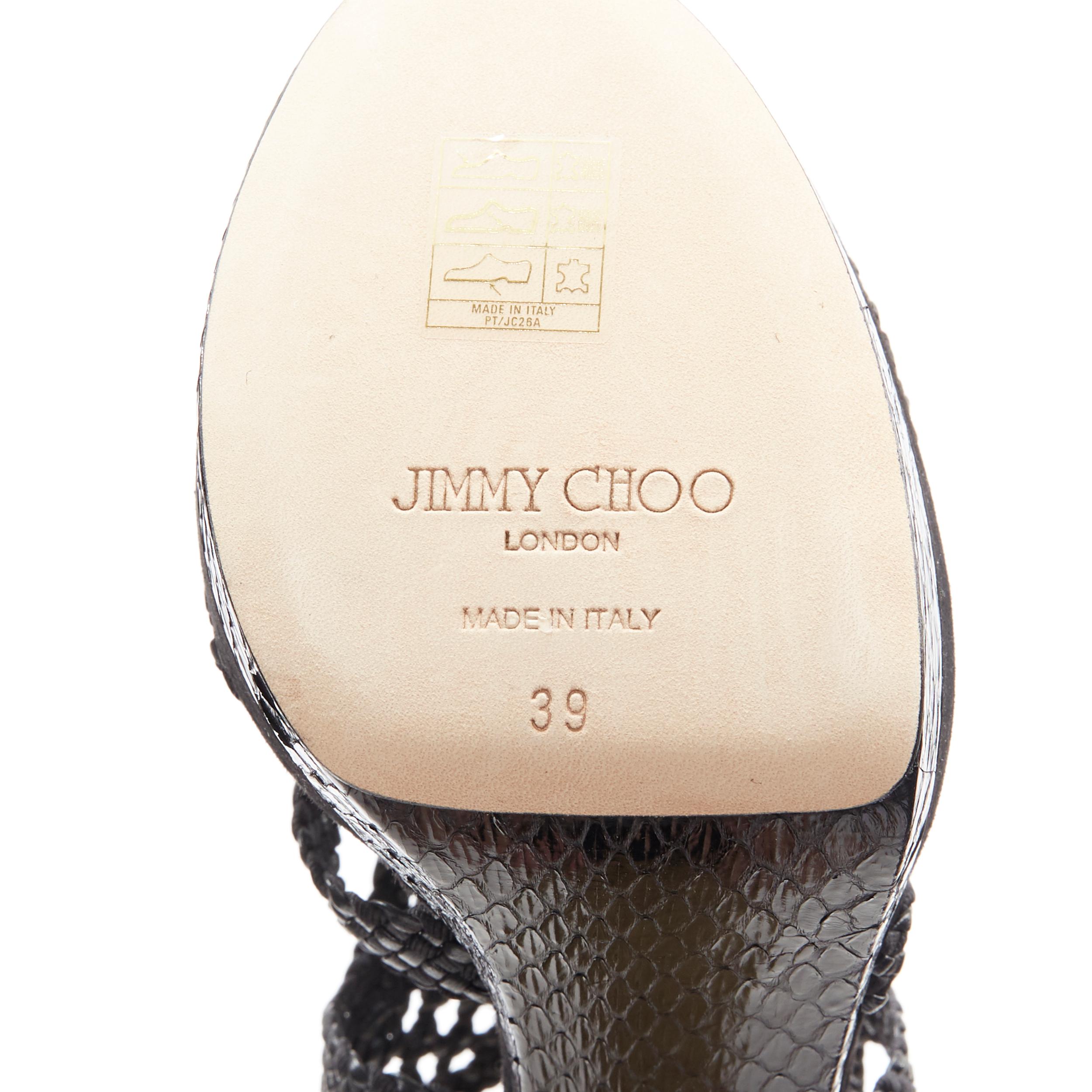 new JIMMY CHOO Taytum 130 black braided leather horn heel platform sandal EU39 3