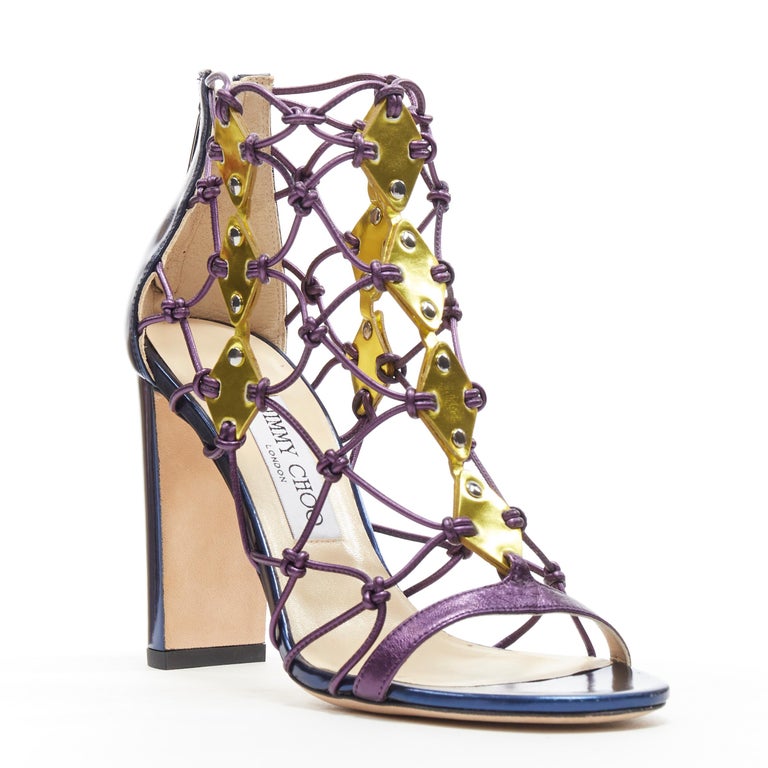 new JIMMY CHOO Tickle metallic navy purple knotted gold geometric ...