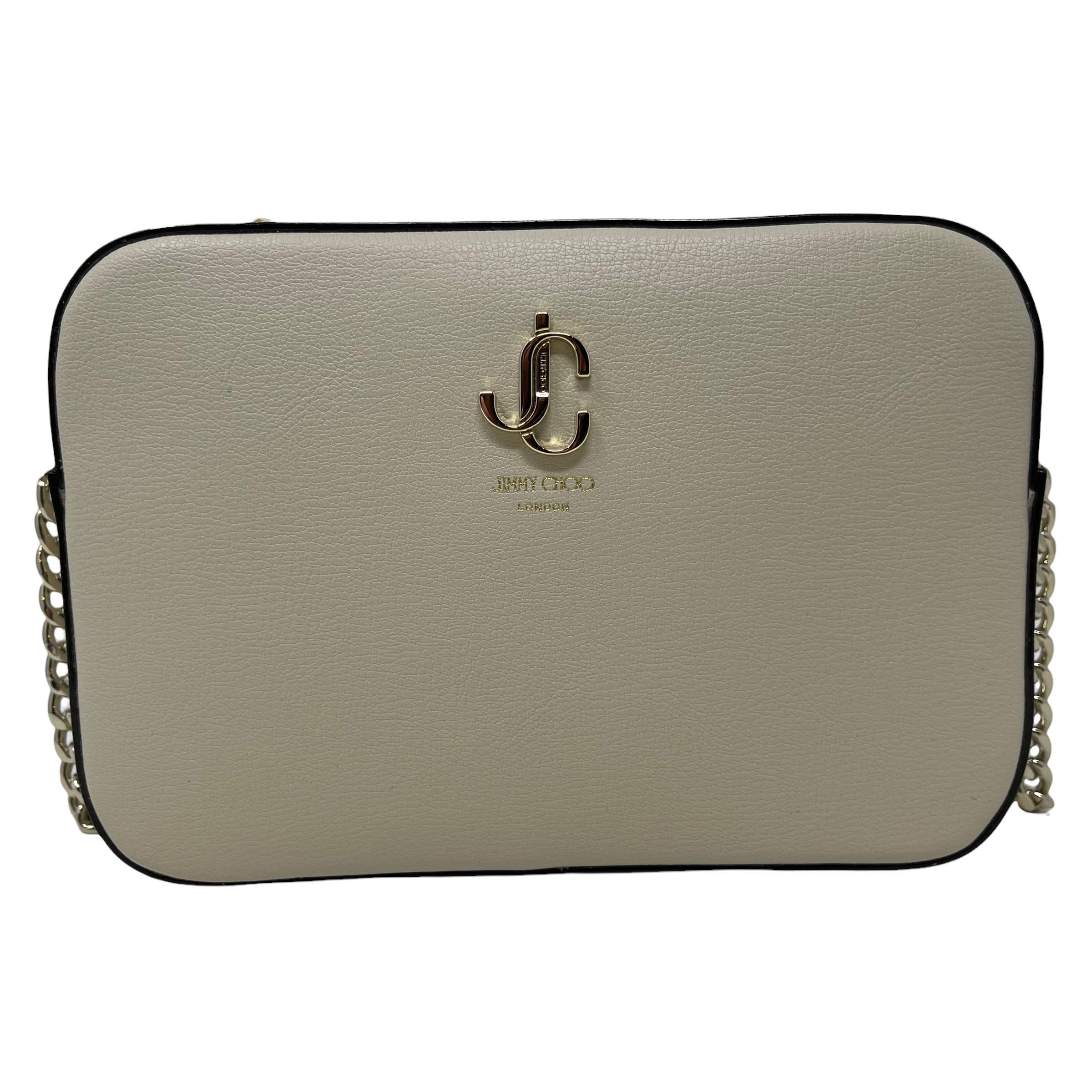 NEW Jimmy Choo Weiße JC Kamera Leder Crossbody Umhängetasche (Grau) im Angebot