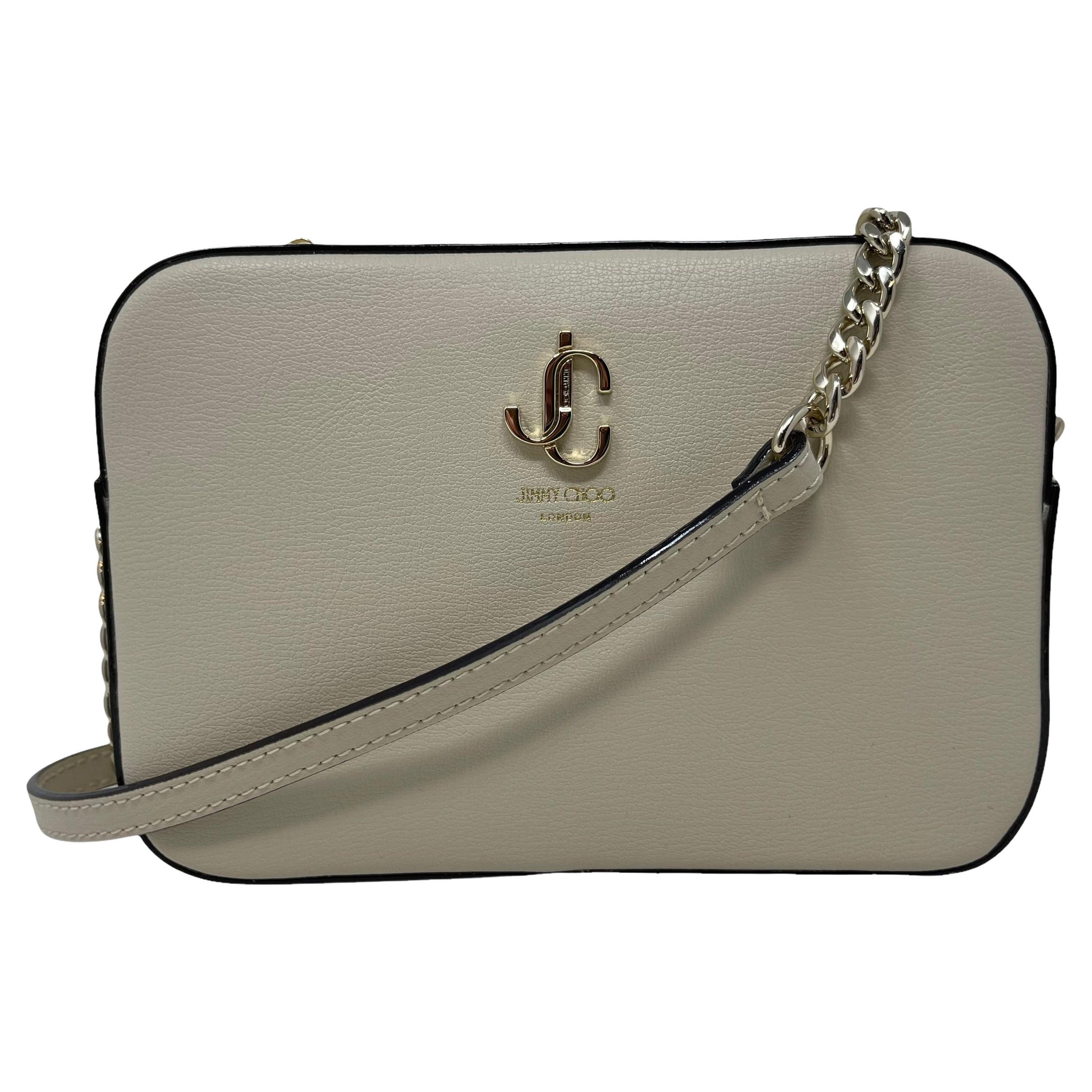 NEW Jimmy Choo Weiße JC Kamera Leder Crossbody Umhängetasche im Angebot