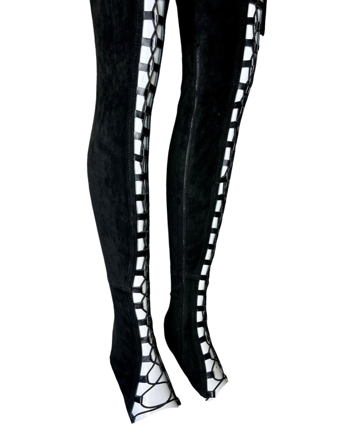 NUEVO Jitrois Pantalones de piel elástica de ante Leggings Bondage Detalles de encaje 38 en Nuevo estado para la venta en Switzerland, CH