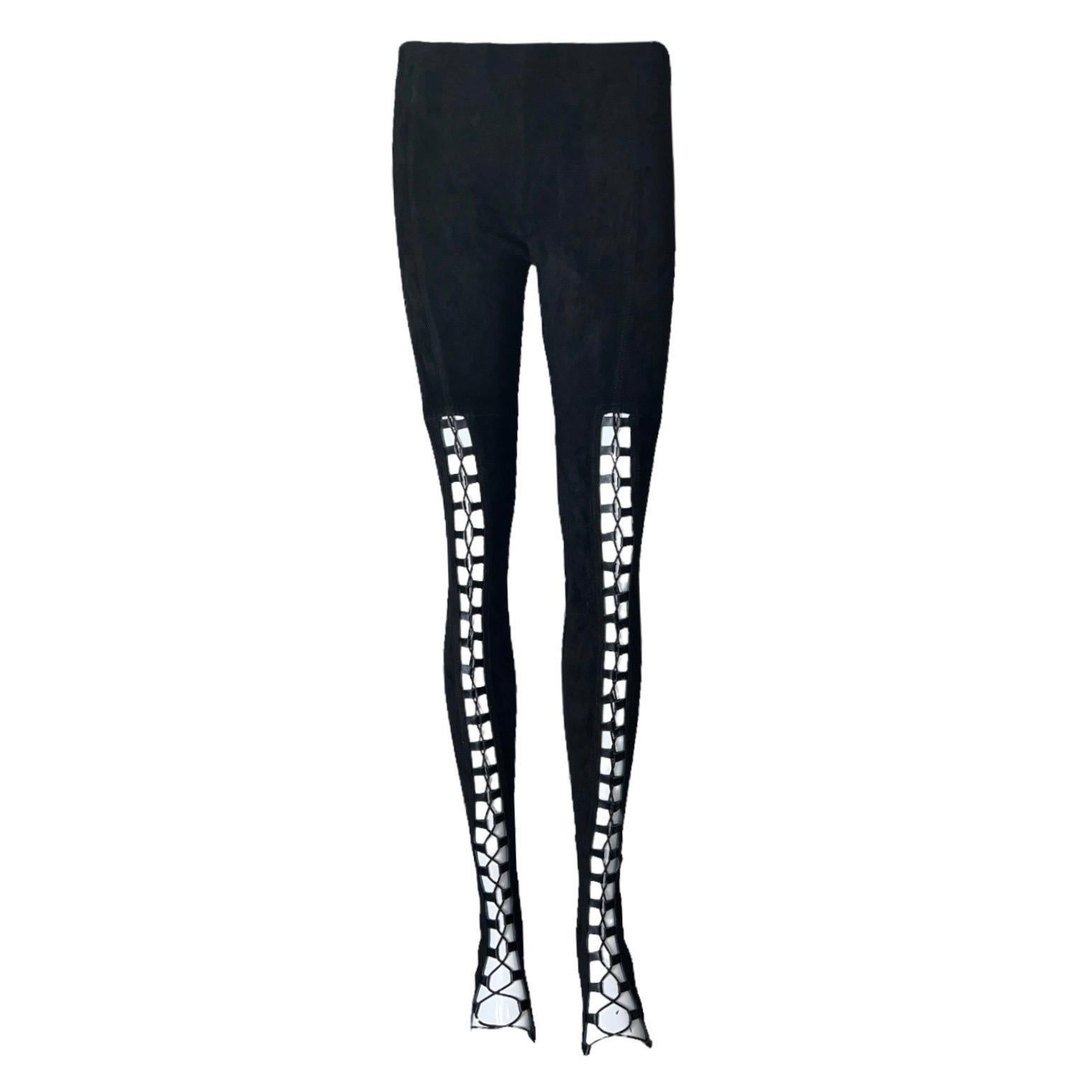 De las mujeres NUEVO Jitrois Pantalones de piel elástica de ante Leggings Bondage Detalles de encaje 38 en venta