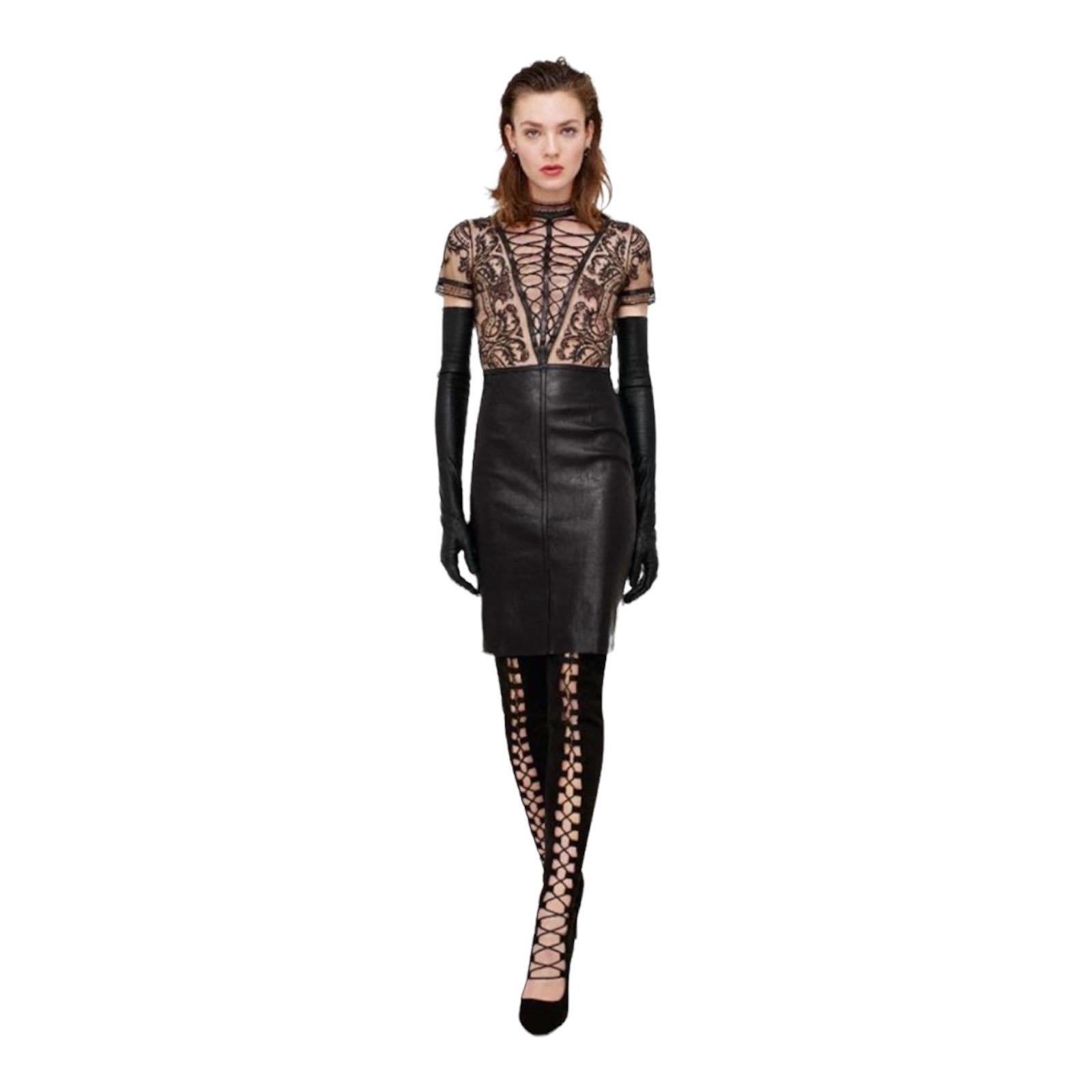 NUEVO Jitrois Pantalones de piel elástica de ante Leggings Bondage Detalles de encaje 38 en venta 4