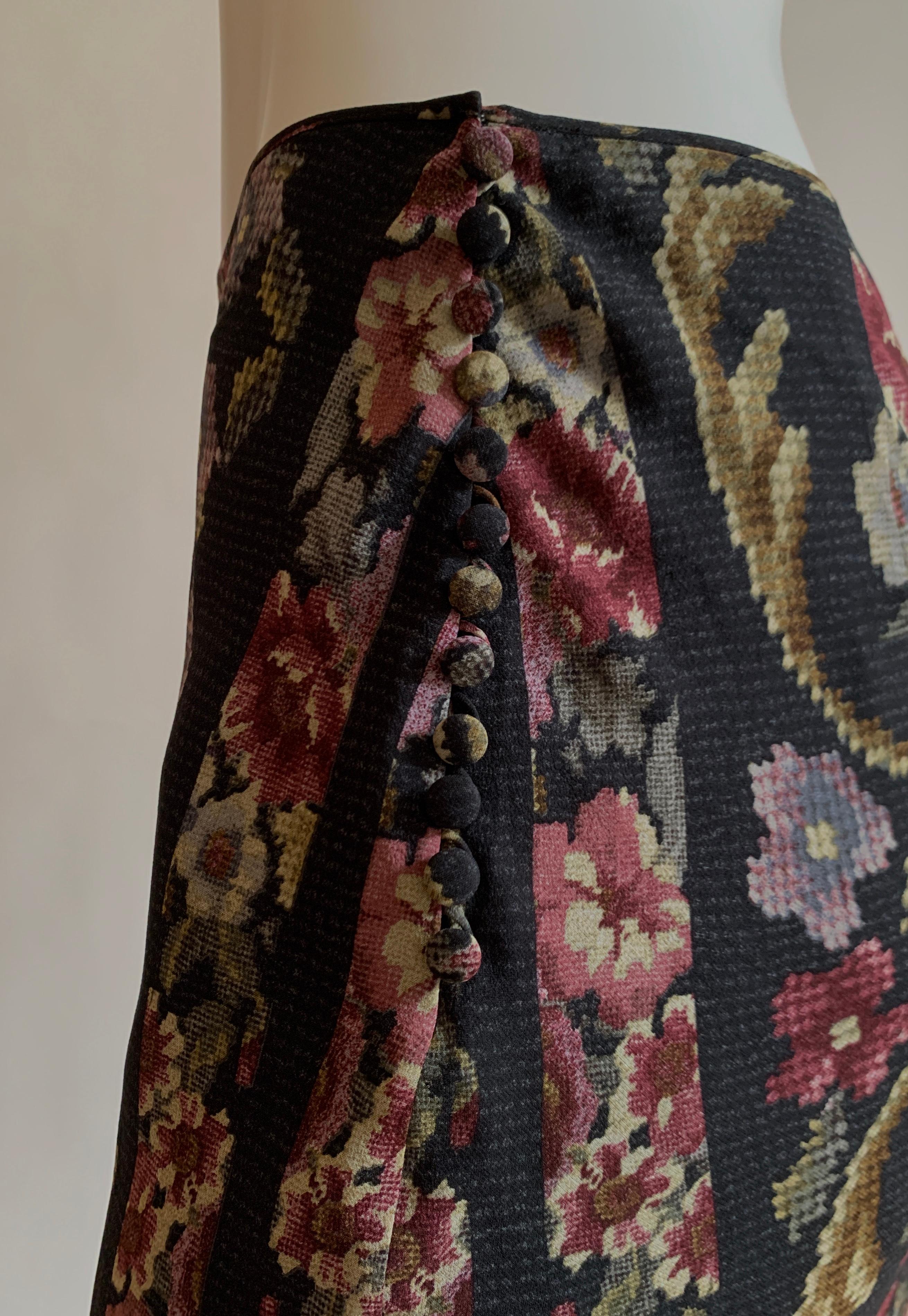 Women's New John Galliano Floral Embroidery Print Silk Floaty Asymmetric Chiffon Skirt
