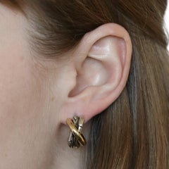 John Hardy Bamboo Earrings, Sterling and 1/3 18 Karat Gold Pierced Small J-Hoops