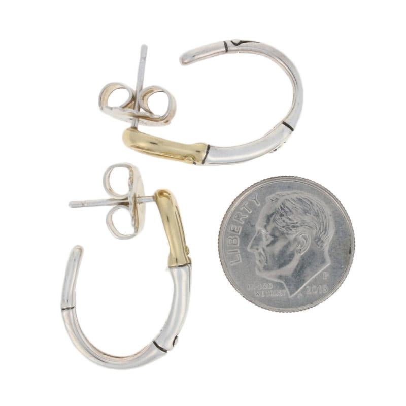 Women's John Hardy Bamboo Hoop Earrings Sterling Silver and 18 Karat Yellow Gold Pierced