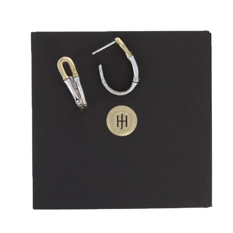 John Hardy Bamboo Hoop Earrings Sterling Silver and 18 Karat Yellow Gold Pierced 1