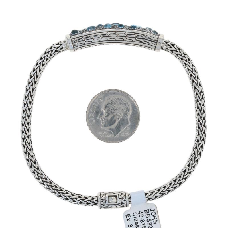John Hardy Blue Topaz Pave Station Classic Chain Bracelet Sterling 1
