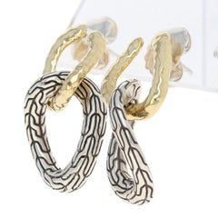 John Hardy Classic Chain Earrings Sterling and 18k Gold Hammered Double Circle