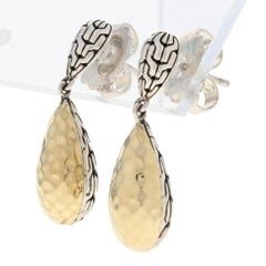 John Hardy Classic Chain Hammered Drop Earrings Sterling & 18 Karat Gold Pierced