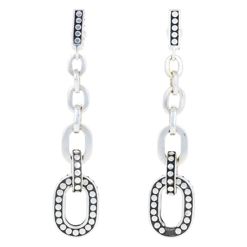 John Hardy Graduated Long Link Dot Earrings, Sterling Silver Pierced