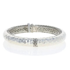 John Hardy Hammered Classic Chain Oval Hinged Bangle Bracelet Sterling Silver