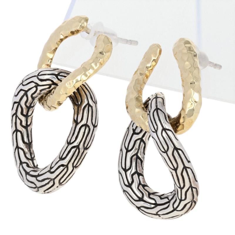 John Hardy Hammered Double Circle Classic Chain Earrings Sterling and 18k Gold In New Condition In Greensboro, NC