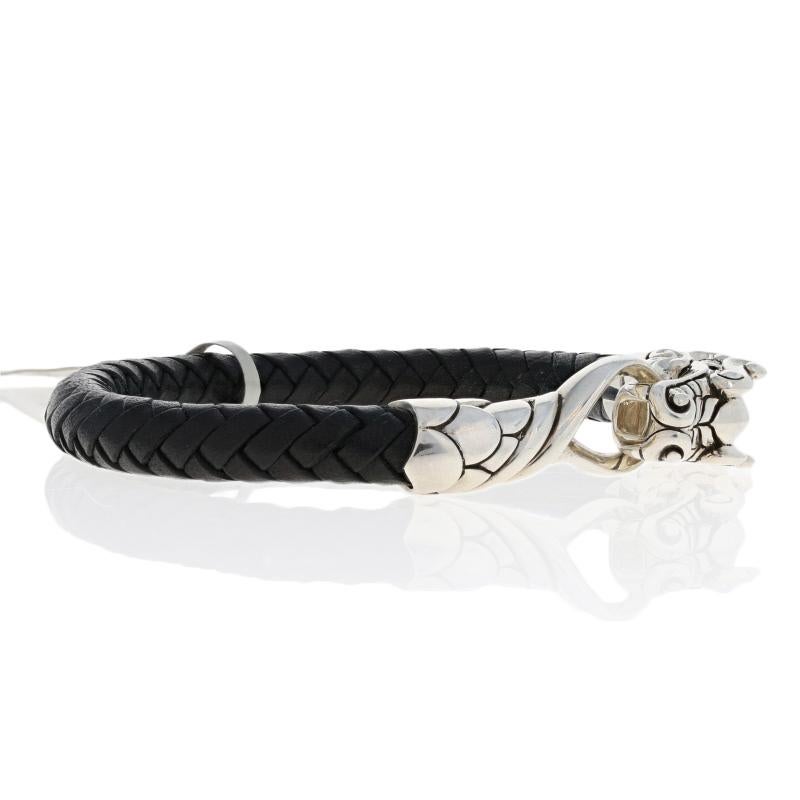 Women's or Men's John Hardy Legends Naga Black Leather Bracelet, Sterling Designer